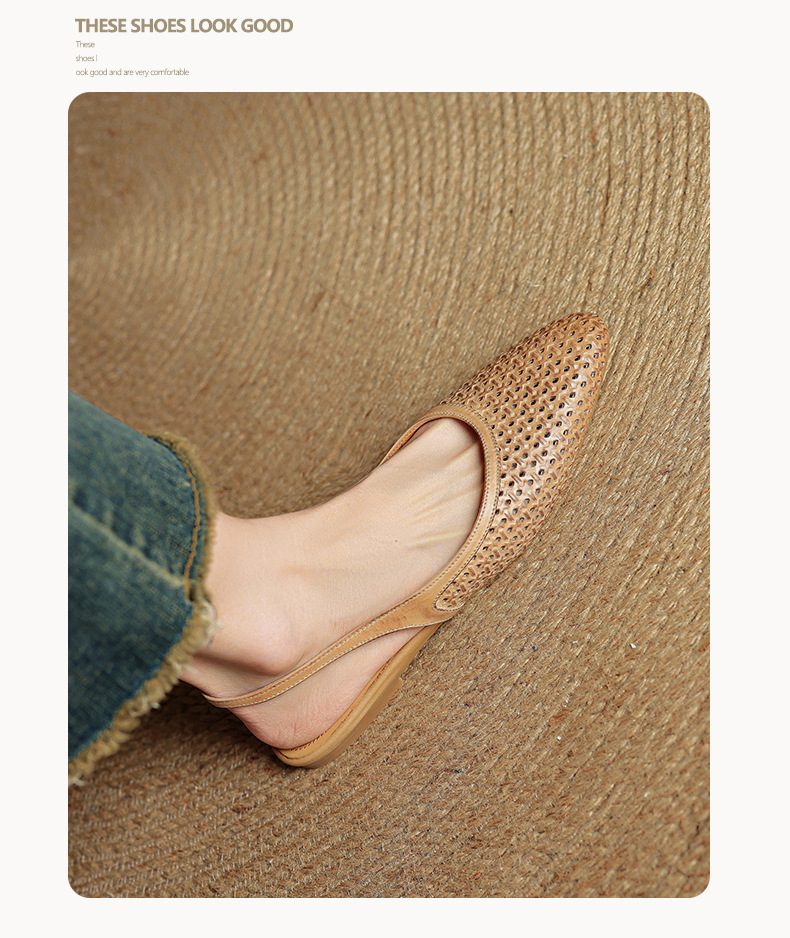 Sandal nữ da bò mũi kín quai sau đế bệt phong cách Hàn Quốc — đen chi tiết 9