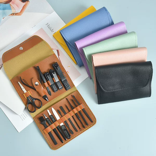 Factory wholesale nail clippers set 16-piece folding bag manicure beauty nail tools set nail clippers nail clippers