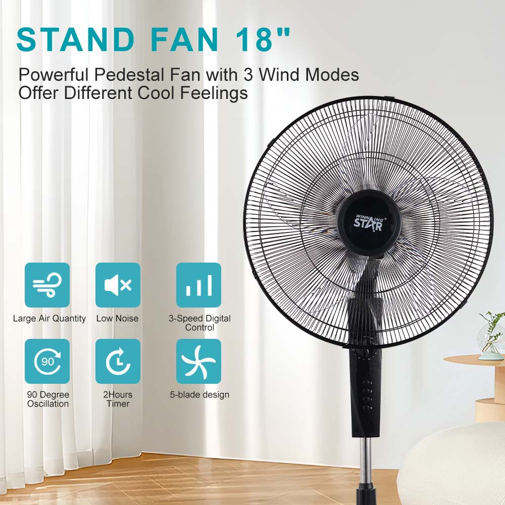 Winningstar transfronterizo Stand Fan venta caliente 18 pulgadas hogar 55W sacudiendo la cabeza ventilador eléctrico portátil de pie