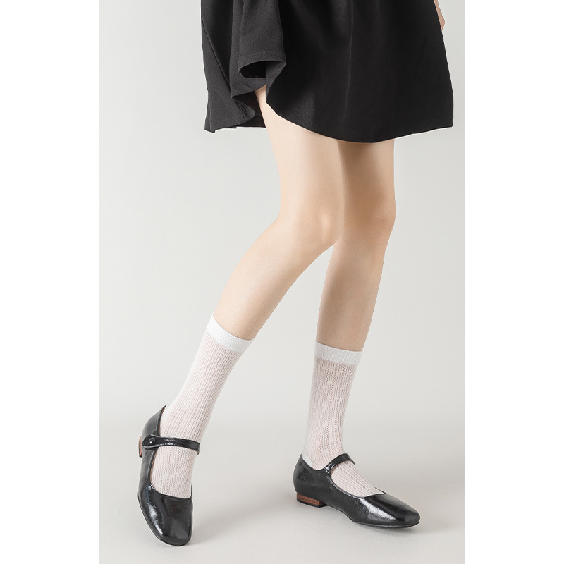 Plusox Japanese-style net stockings, white, for girls, Instagram trendy, calf socks, thin, JK long socks, for spring and summer