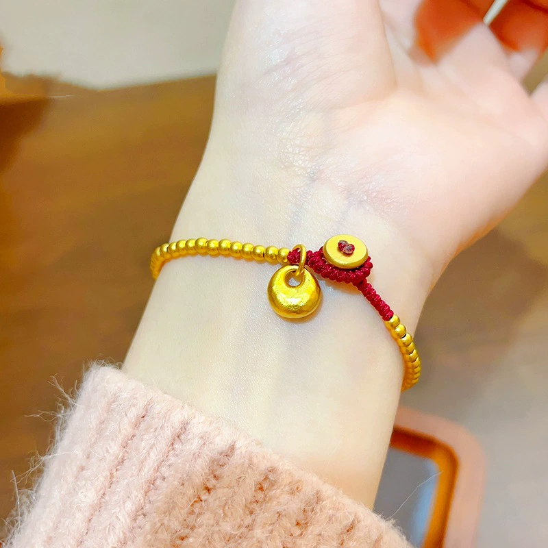 Матовая красная верёвочная bracelet, браслет из одного шарика, монеты, инфлюенсер