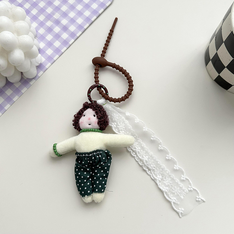 Sirena chica personaje muñeca dibujos animados colgante de encaje casual todo fósforo felpa rizado muñeca decoración accesorios a juego