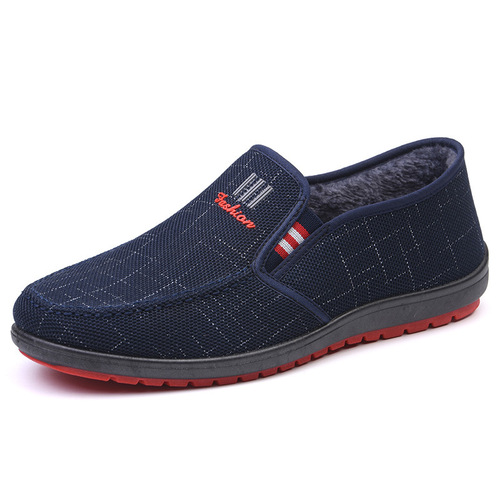Old Beijing cloth shoes men's cotton shoes low-top plus velvet thickening warm old men's shoes winter flat-soled slip-on work shoes