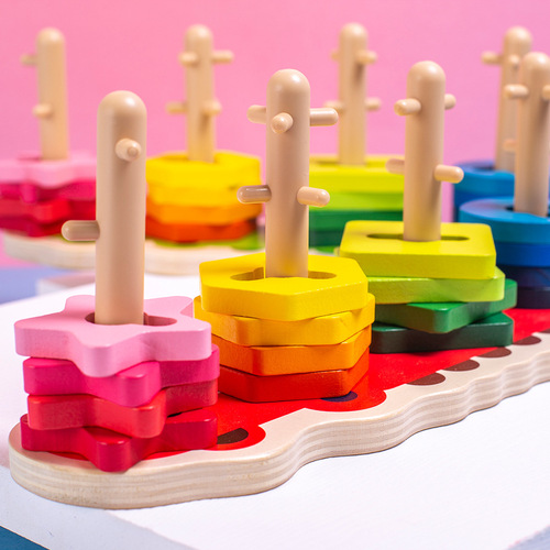 Wooden Baby Crocodile Puzzle Building Blocks Set for Preschoolers - 4 Pcs Geometric Shape Matching and Stacking Toys for Toddlers
