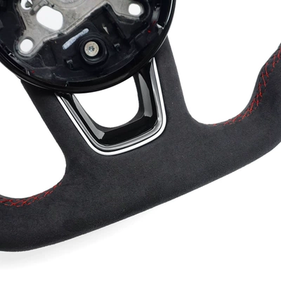 Steering wheel suede perforated with red stitching, red