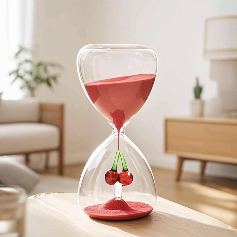 15 minutos creativos de cereza roja reloj de arena cronometrador de navidad dulces de vidrio reloj de arena decoración para el hogar adornos al por mayor