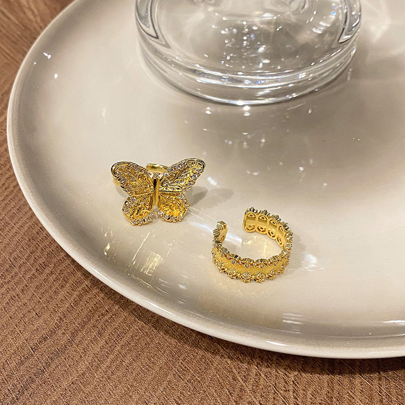 微鑲小眾設計感歐美新款誇張立體蝴蝶開口戒指女精緻個性食指戒潮