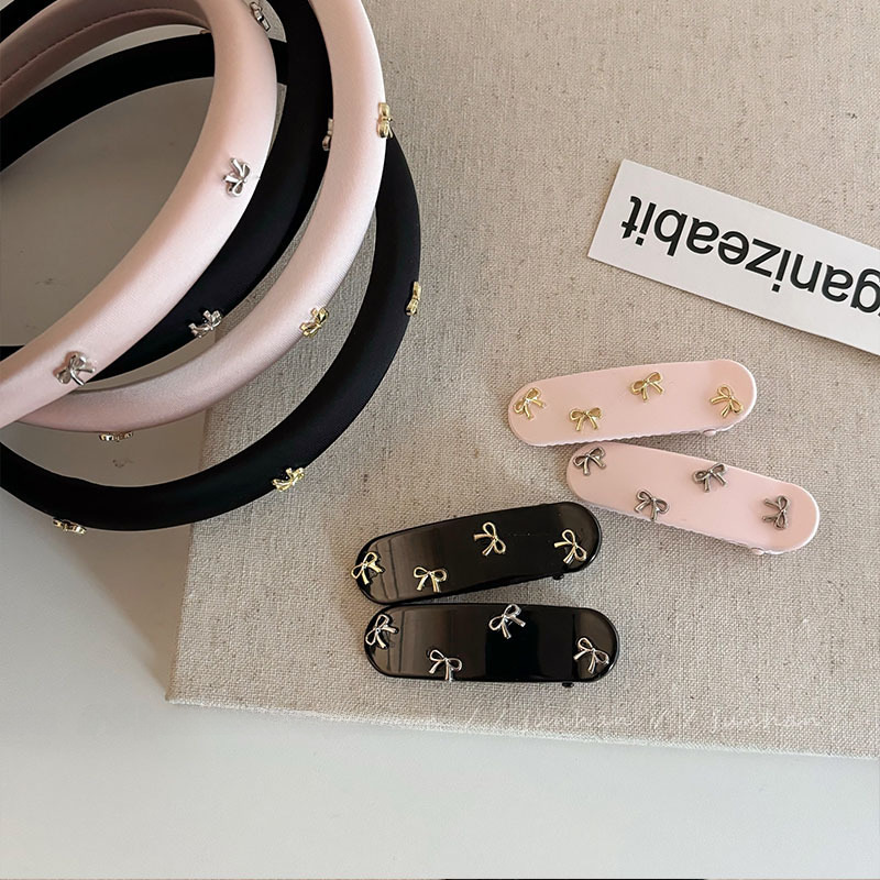 Bandeau à cheveux en épingle à cheveux avec nœud argenté pour fille, noir et rose, doux, cassé, frange, épingle à cheveux latérale, accessoires pour cheveux pour femmes_voghion.com