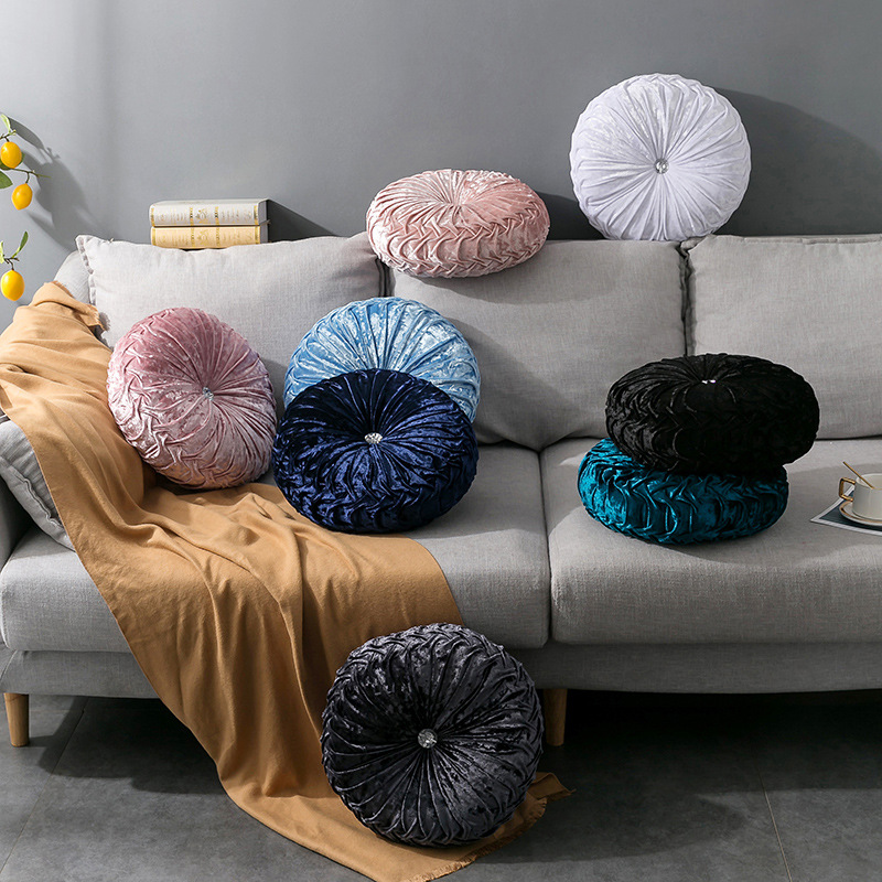 新款冰花绒南瓜褶皱靠垫奢华沙发搭配靠枕柔软舒适型办公腰枕批发