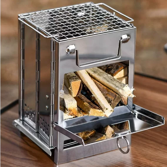 Stainless Steel Outdoor Folding Barbecue Oven Mini bbq Multifunctional Wood Stove Latch for Field Survival Supplies