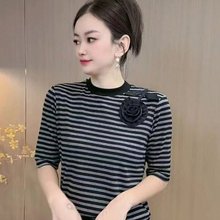 秋季新款2025玫瑰花T恤女百搭休闲气质时尚减龄显瘦打底衫上衣