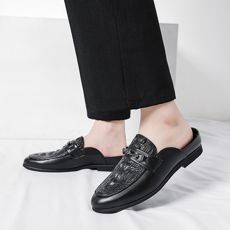Cross-Border Summer Men's Crocodile Pattern Toe-Toe Leather Shoes British Style Formal Half-Slip Toe Loafers Men's Shoes