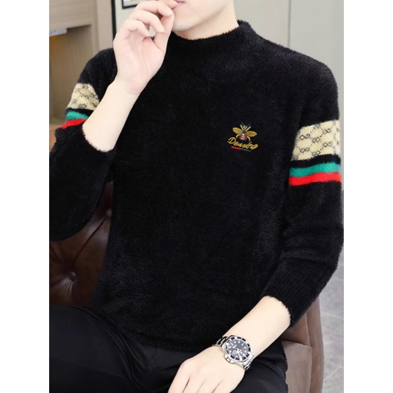 Otoño y invierno, suéter bordado de cuello medio alto, ropa de fondo casual para hombres, tendencia japonesa, jersey de punto simple y guapo.