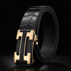 新款鱷魚紋男士腰帶升級版字母自動扣褲腰帶休閒百搭真皮皮帶男