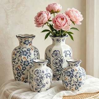 中古青花瓷复古陶瓷花瓶插花高级感小众设计感花器家居摆件跨境