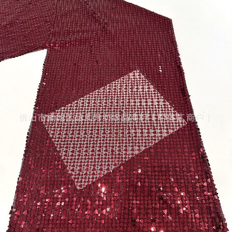 Triángulo full sequinilla elástica tela de malla de verano transpirable bordada ropa de moda fuente de fábrica de suministro