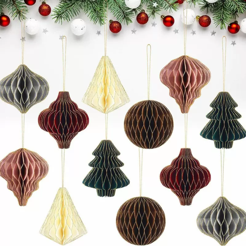 跨境批发彩色蜂窝球纸套装圣诞节日现场布置装饰厚纸工艺品蜂窝球