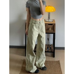 美式复古直筒宽松修身显瘦做旧阔腿工装裤男女新款百搭休闲牛仔裤