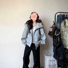 灰色宽松卫衣外套女连帽美式上衣秋季2025新款休闲重磅廓形慵懒风