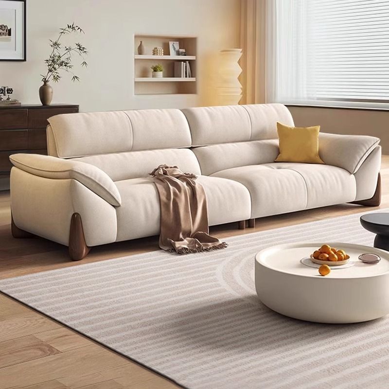 Nordic Log Style Solid Wood Fabric Sofa French Mid-Century Style Chenille Velvet Small Apartment Cream Wind Cloud New Style