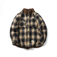 北界男装 美式潮牌2025冬季新款羊羔毛内里棉衣保暖棉服毛呢外套