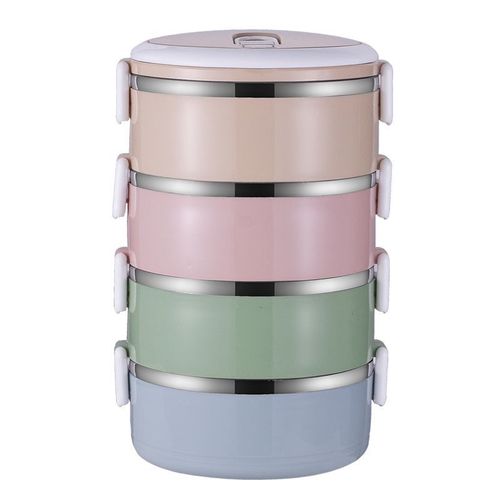 Stainless steel insulated lunch box, round double-layer student bento box, multi-layer combination airtight preservation lunch box, gift