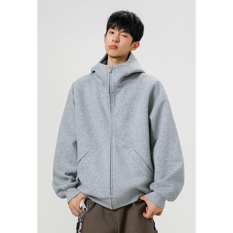 400g Heavyweight Cotton Sweatshirt for Men and Women, Spring and Autumn, American Retro Style, High-End Feel, Oversized Hooded Zip-Up Jacket