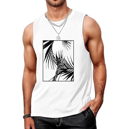 Cross-Border Men's Patterned Vest Workout Sleeveless Shirt Hawaiian Palm Tree Vacation Vest Men's Summer Beach