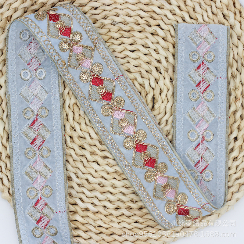 Colorido 5cm hanfu Rhombus Strand ordenador bordado ropa de encaje DIY cinta hecha a mano Accesorios al por mayor