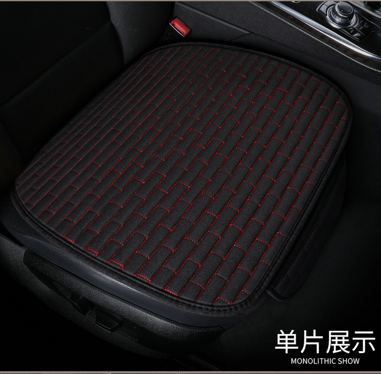 New linen car seat cushion four seasons long grid single seat cushion single square cushion one-piece backrest three-piece seat cushion