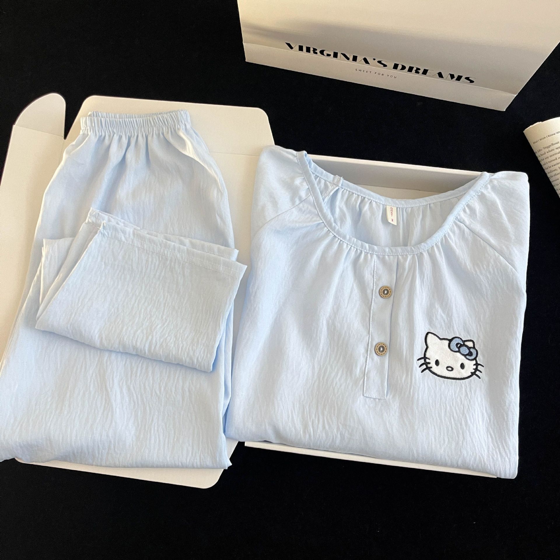 Nube de algodón primavera y otoño nuevo pijama de cuello redondo de mujer pantalones de manga larga dibujos animados dulce se puede usar ropa de casa dos piezas set