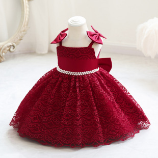 European and American Export New Products Kidsren's Suspender Princess Dress Bow Baby First Birthday Girl Wedding Dress