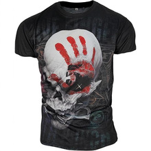 夏季男式休闲短袖宽松型复古搞怪骷髅头手指3D数码印花圆领T恤