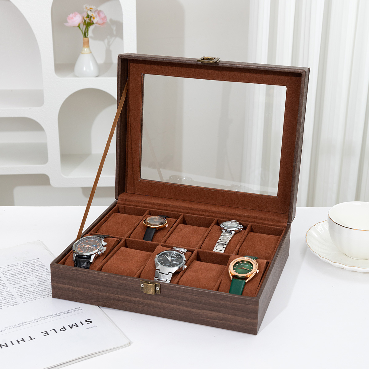 Caja de exhibición universal de cuero PU para relojes, embalaje portátil de alta gama para almacenamiento de múltiples relojes, ideal para dropshipping transfronterizo.