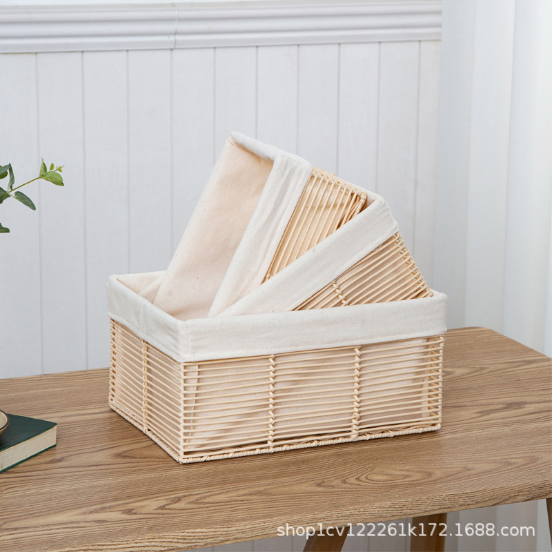 Canasta de almacenamiento de artículos diversos de escritorio caja de almacenamiento moderna simple canasta de almacenamiento de ratán como canasta de almacenamiento tejida rectangular para el hogar