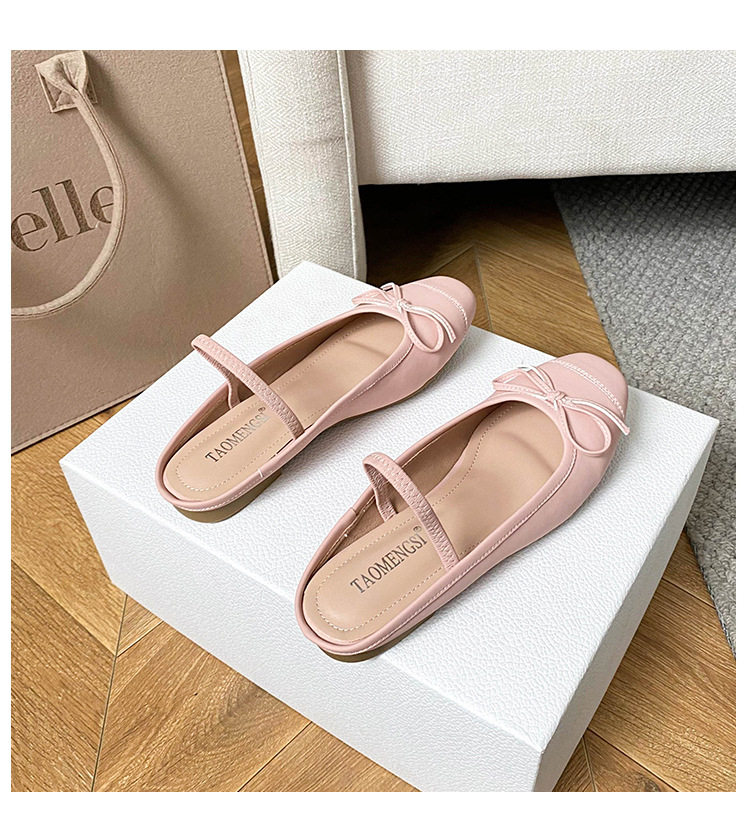 Dép bệt nữ mũi vuông bít mũi thắt nơ, đế cao 3–5 cm — Màu bạc, Màu hồng, Màu trắng, Màu đen chi tiết 40