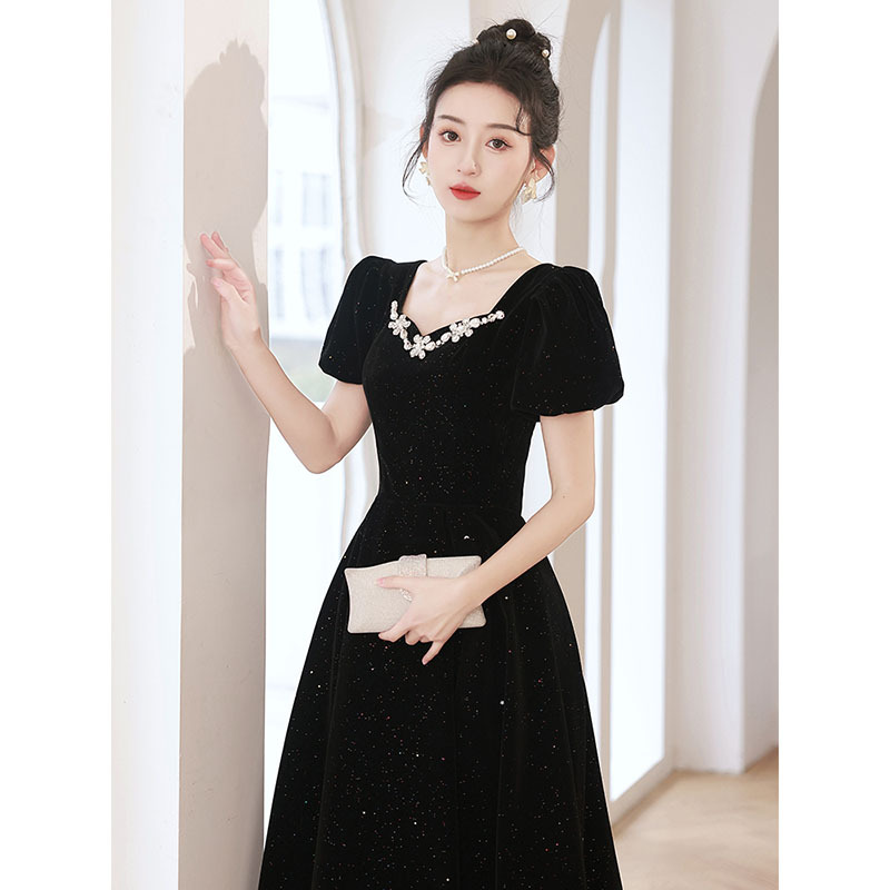 黑色晚礼服裙女宴会气质轻奢小众高端法式赫本风艺考成人礼高级感-阿里巴巴