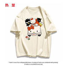纯棉美式趣味卡通kitty猫印花短袖T恤男女百搭夏季宽松上衣服12