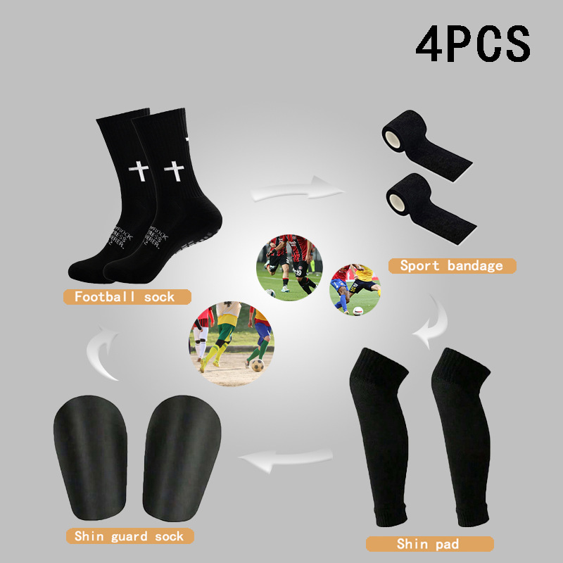 Cross-Border Hot-Selling Football Sports Combo Set: Football Socks, Sports Leg Sleeves, Mini Shin Guards, Elastic Bandages