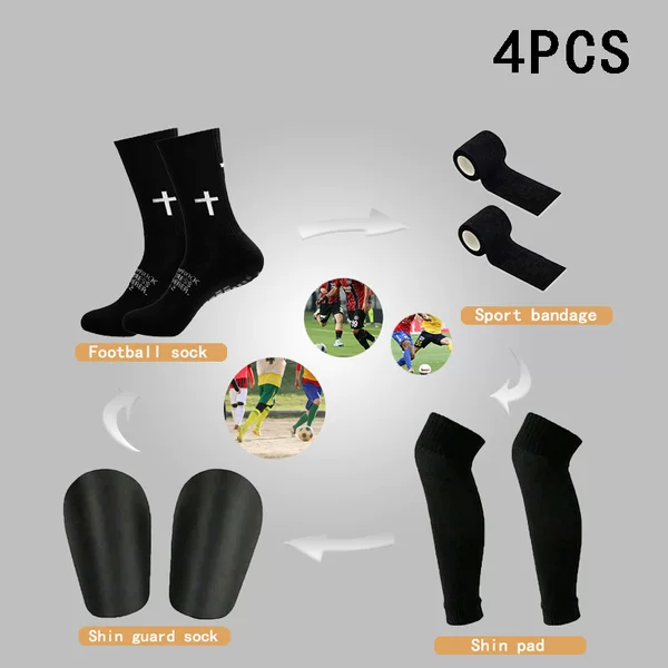 Cross-Border Hot-Selling Football Sports Combo Set: Football Socks, Sports Leg Sleeves, Mini Shin Guards, Elastic Bandages