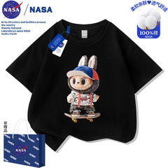 NASA 子供用 labubu ラブブ 純綿半袖 Tシャツ 漫画 かわいい 中型および大型 子供服 おしゃれ クール 男前 トップス