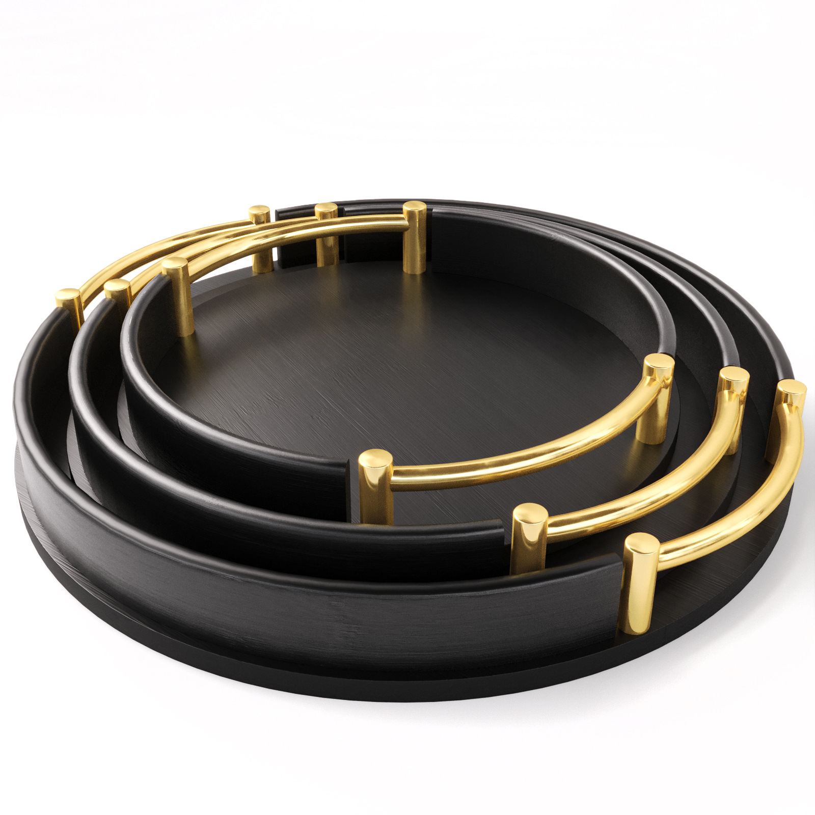 bandeja redonda de bambú negro para el hogar de lujo ligero decoración de la sala de estar taza de café platos de comedor taza de pan cubiertos aperitivos