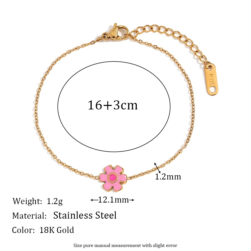Stainless Steel Pink Flower Dripping Oil Bracelet