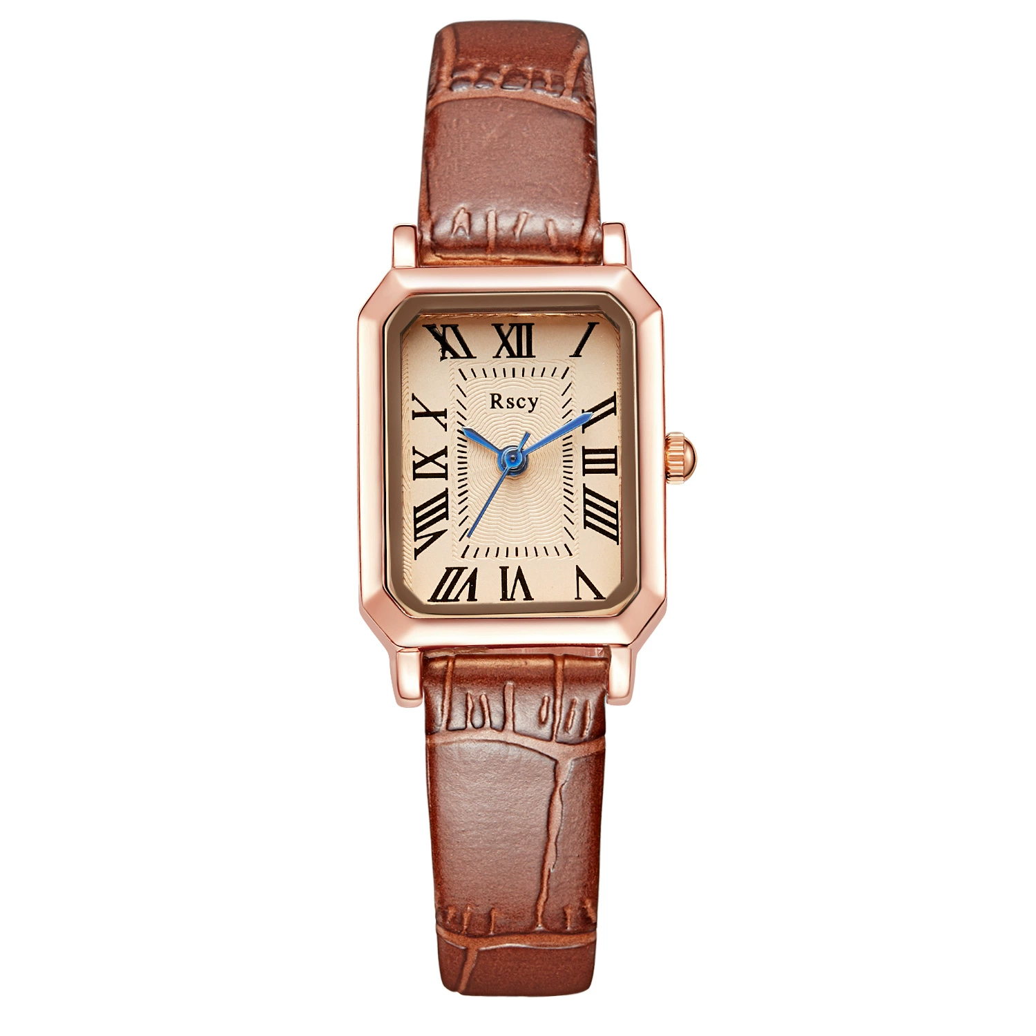 Quartz watch Swiss style, square retro dial, small dial, genuine leather strap