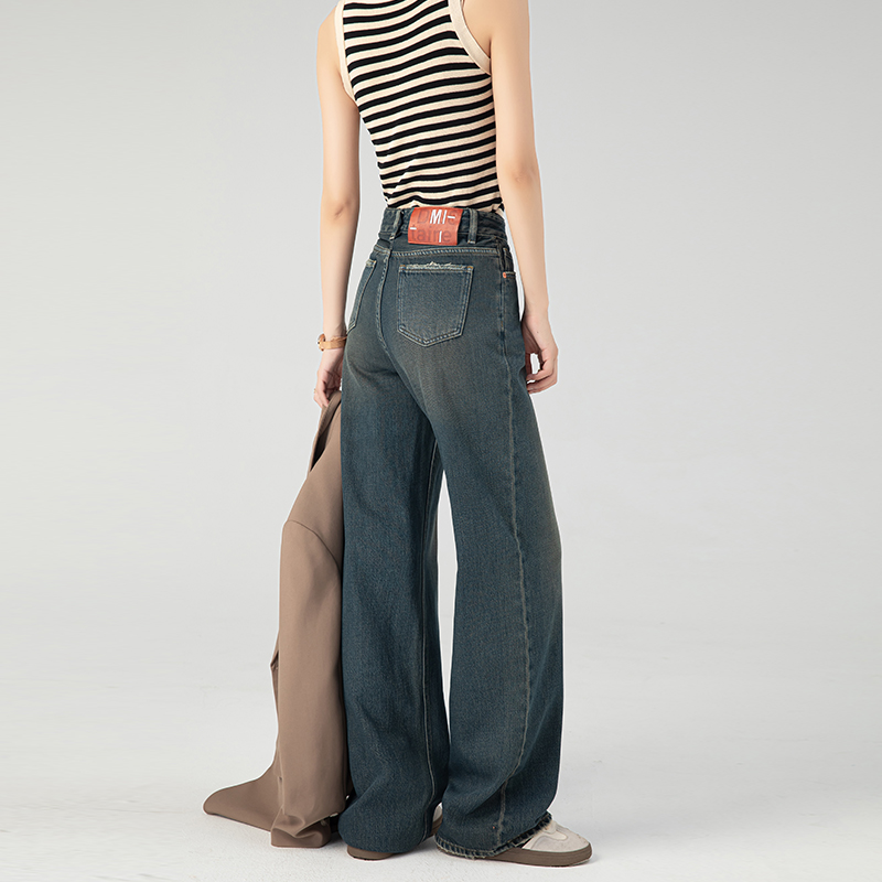 (2개) 시멘트 회색 높은 허리 넓은 다리 청바지 여성의 가을 2024 작은 남자를위한 새로운 슈퍼 잘 생긴 스트레이트 바지