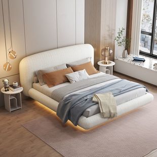 Lamb fleece suspension bed modern minimalist fabric bed designer Italian minimalist high-end light luxury cream style master bed