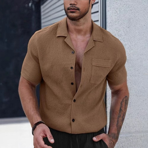 2025 Cross-border Men's Short-sleeved T-shirt Loose T-shirt Solid Color Short-sleeved Shirt Men's Beach plus size Men's Short-sleeved Shirt