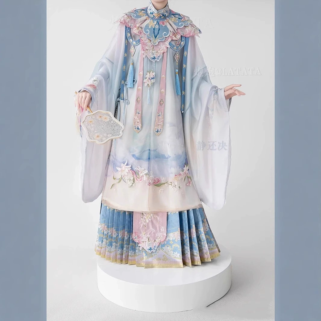 Hanfu женская оригинальная глазурованная лилия с воротником, длинное платье с тяжелой вышивкой облачные плечи новая юбка с конским лицом весной и летом