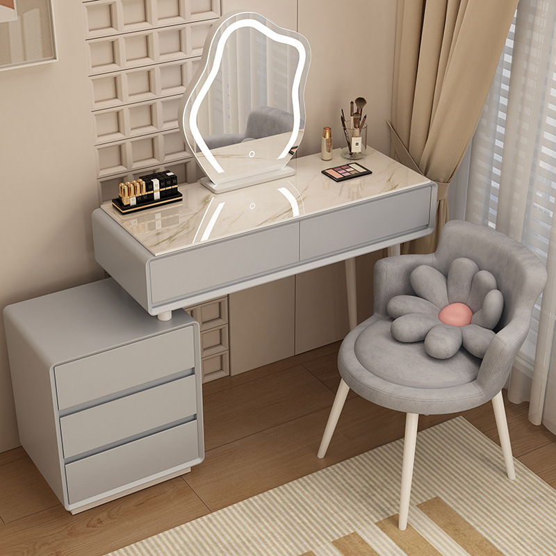 Madera maciza tablero de roca mesa de tocador de estilo de viento silencioso mesa de maquillaje de estilo de viento crema gabinete de almacenamiento mesas de cabecera de cama pequeñas mesas de maquillaje en una