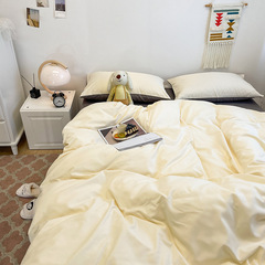 Pure Color Washed Cotton Two-Color Four-Piece Set Three-Piece Set Skin-Friendly Soft Bed Sheet Bed Skirt Version Color-Matched No-Brand Factory Wholesale